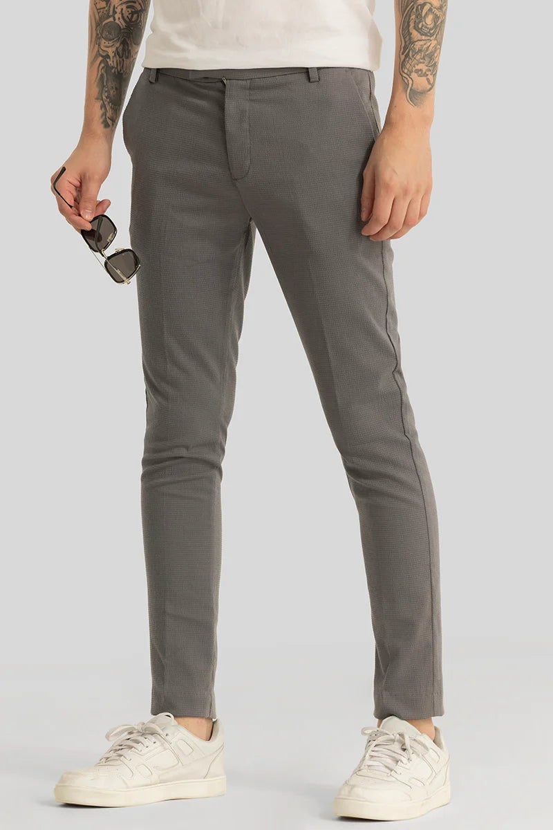 SNITCH Yann Grey Plain Slim Fit Trousers - Image 1